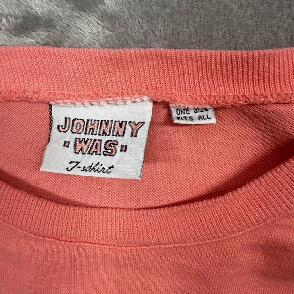 Johnny Was Shirt Women’s OS Orange Cotton Crew Short Sleeve Embroidered Boho - Picture 4 of 10